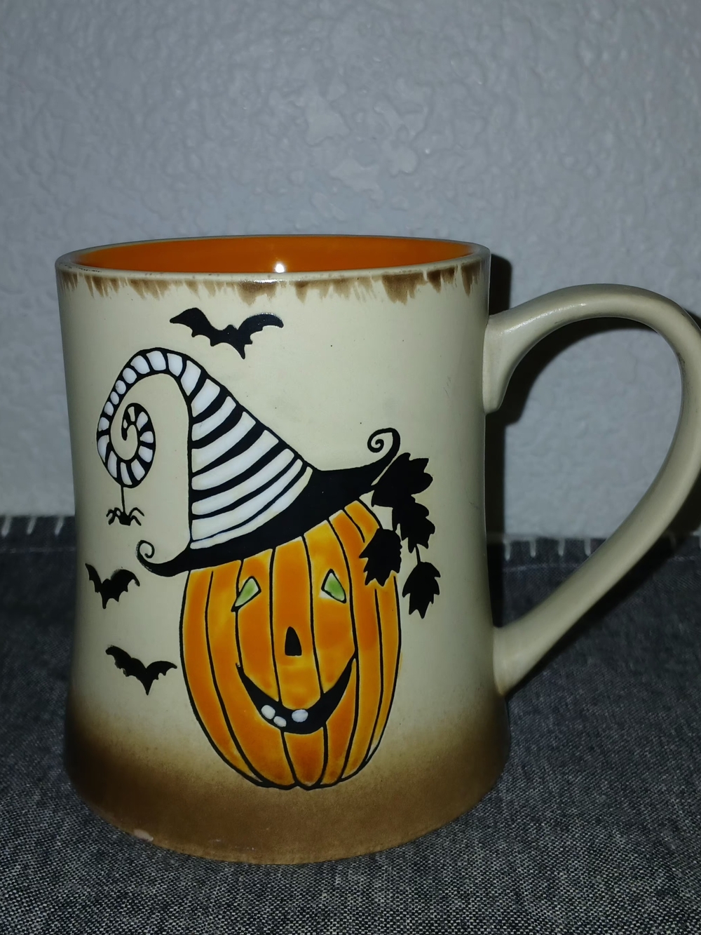 Halloween Pumpkin Ceramic Mug - Orange and Cream